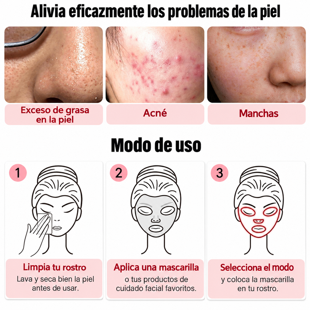 Mascarilla LED Facial 7 Colores – Fototerapia, Rejuvenecimiento y Lifting