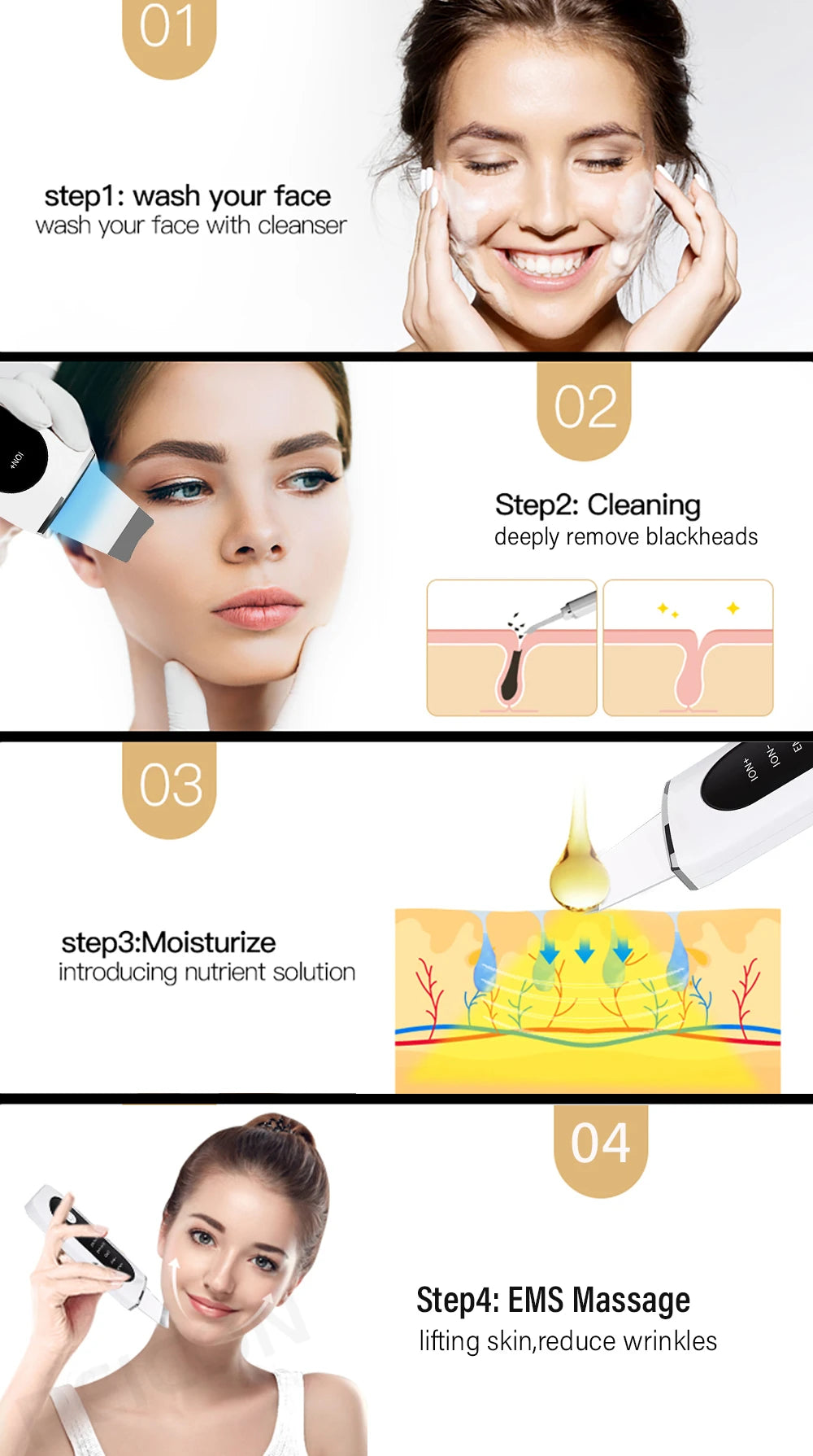 Espátula Facial Ultrasónica – Limpieza Profunda y Peeling