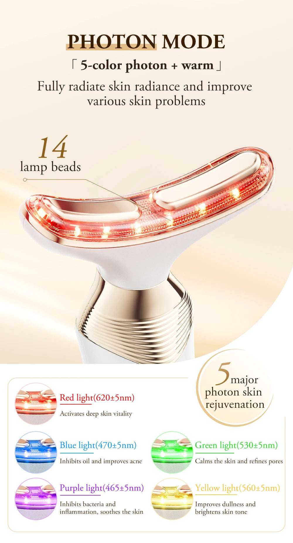 Masajeador Facial y de Cuello ANLAN 24K Gold – LED + Microcorriente