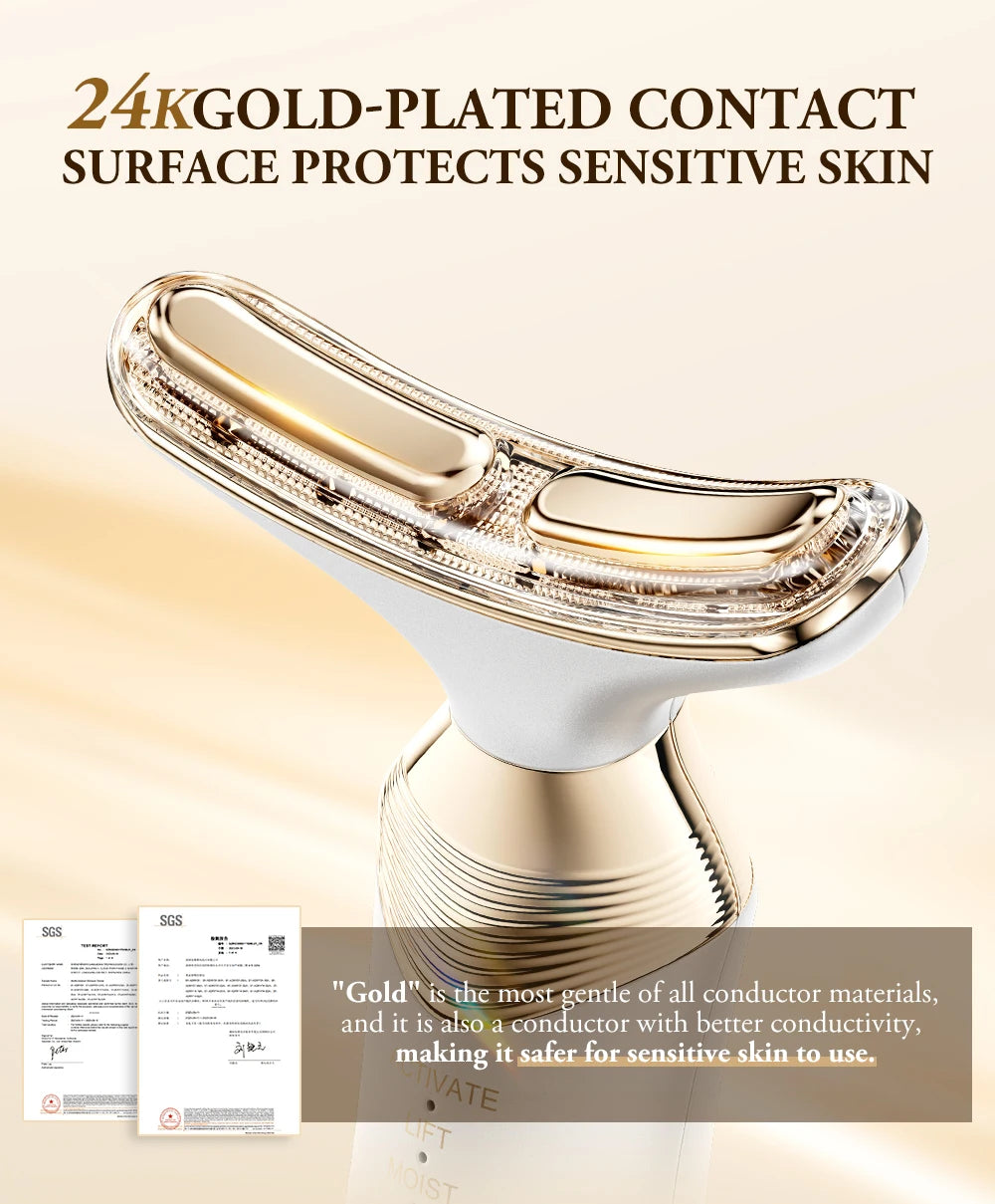 Masajeador Facial y de Cuello ANLAN 24K Gold – LED + Microcorriente