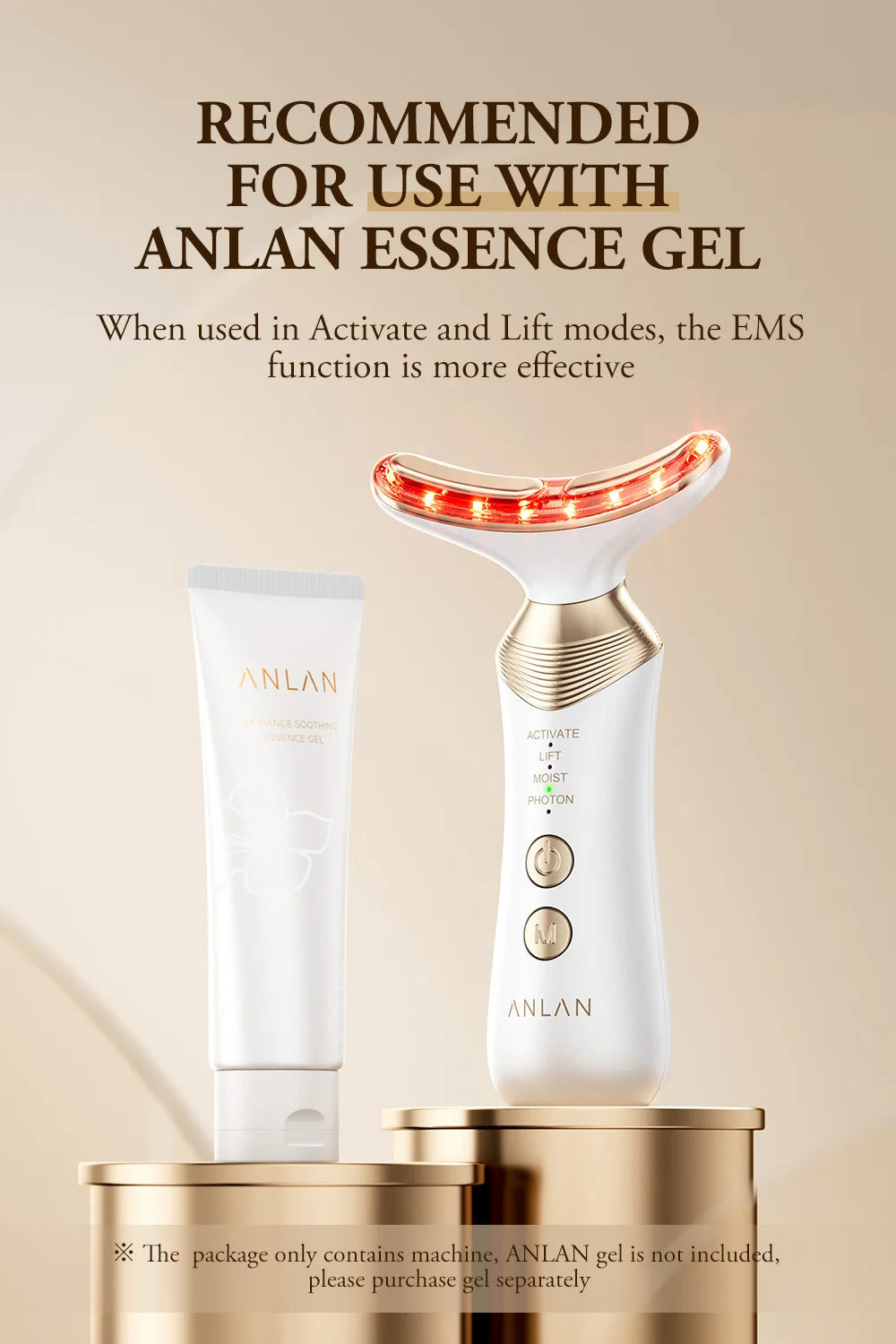 Masajeador Facial y de Cuello ANLAN 24K Gold – LED + Microcorriente