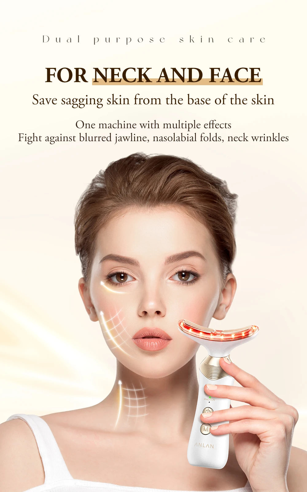Masajeador Facial y de Cuello ANLAN 24K Gold – LED + Microcorriente