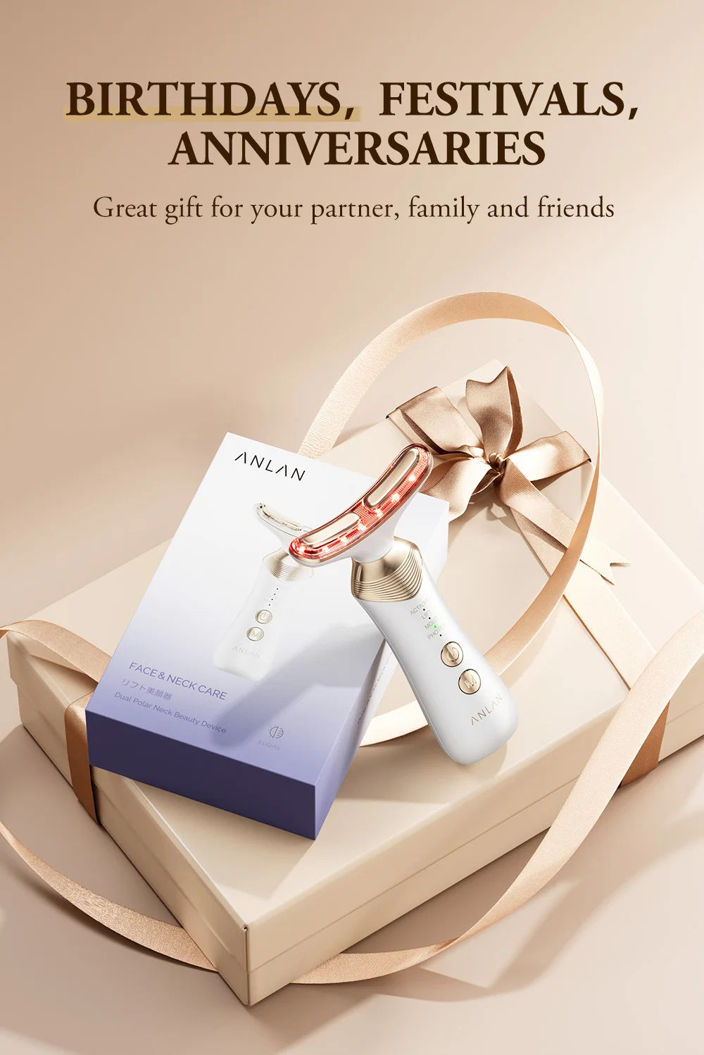 Masajeador Facial y de Cuello ANLAN 24K Gold – LED + Microcorriente