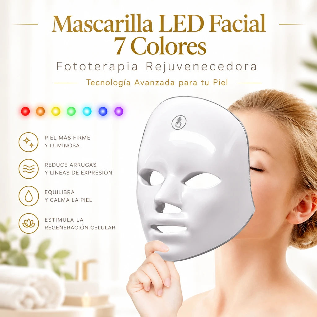 Mascarilla LED Facial 7 Colores – Fototerapia, Rejuvenecimiento y Lifting